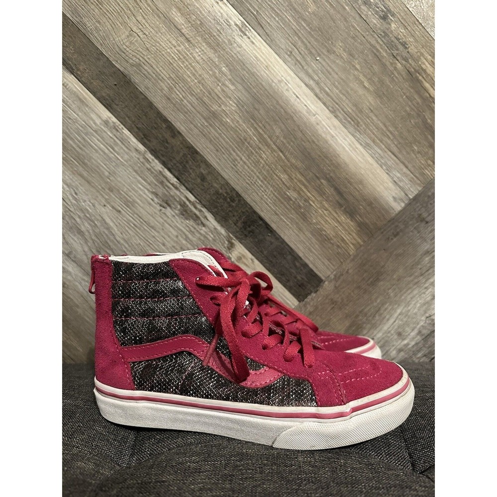 Vans Sk8 Hi Zip Girls Size 1.5 Pink Leopard Sparkly Mesh Shoes